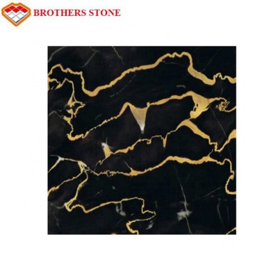 Imported Italy Cut To Size Black Portoro Marble Tiles Black Marble with Gold Vein For Bathroom Countertop